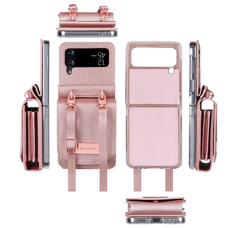 Crossbody Lanyard Leather Wallet Case for Samsung Galaxy Z Flip 4 Flip3 5G Funda Luxury Folio Purse Bag Card Holder Phone Cover