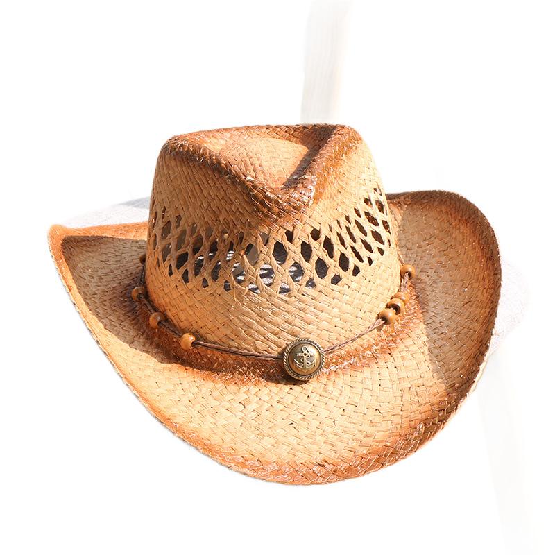 Hot-selling hollow Lafite straw weaving western cowboy hat summer sun protection sunshade big eaves breathable grass
