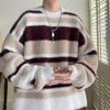 Soft Waxy Warm Sweater for Boys Loose and Lazy Trendy Brand Striped Crew Neck Thread Coat Autumn and Winter Advanced Sense Knitted Sweater
