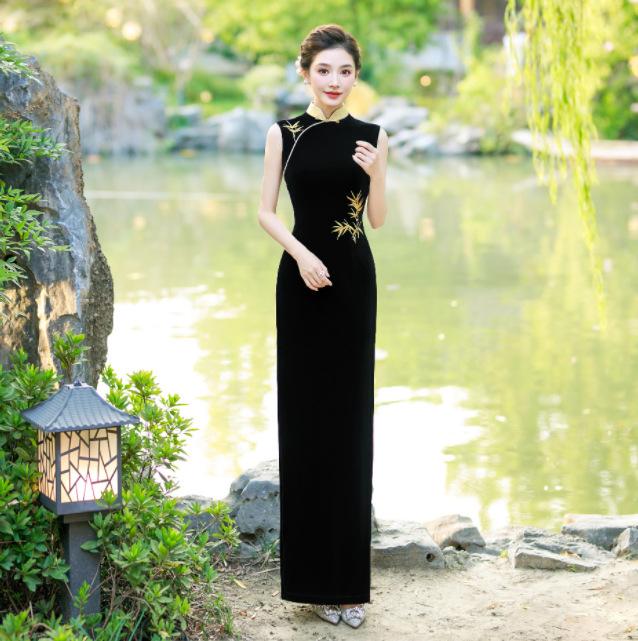 Chinese retro cheongsam new sleeveless birthday party photo cheongsam dress 1011 women's catwalk dress dress