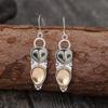 Retro Silver Barn Owl Dangle Earrings Natural Yellow Citrine Inlay Daily Wear Party Gift For Womenn