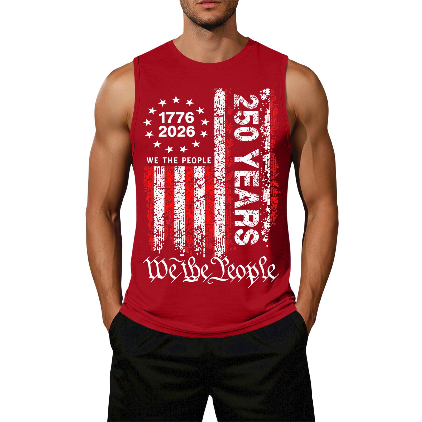 

Men s Loose Fit Casual Sleeveless Top Flag Print Graphic Design Comfortable Summer Shirt Lightweight Breathable Fabric XXXXL красный