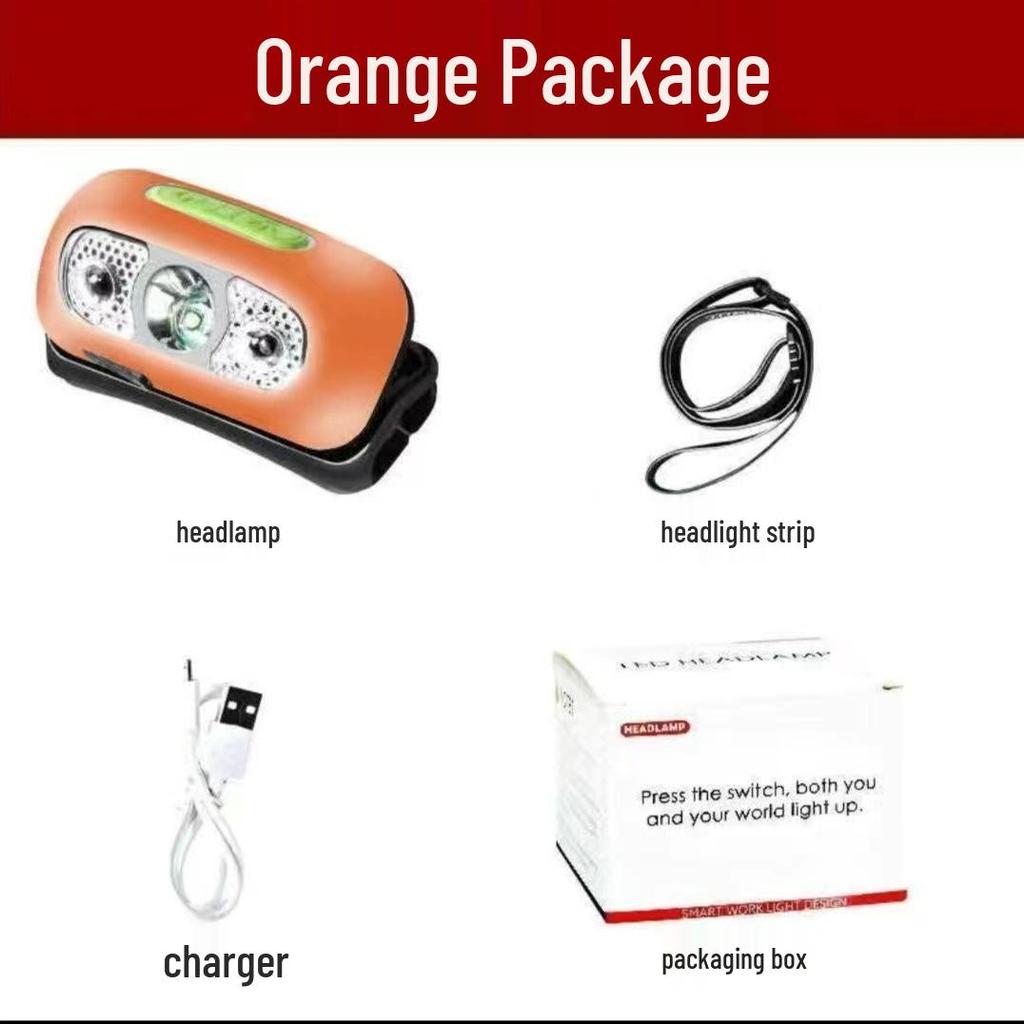 Rechargeable LED Sensor Headlamp: Ultra-Bright, Long Battery, Perfect for Night Fishing, with Red and White Lights.