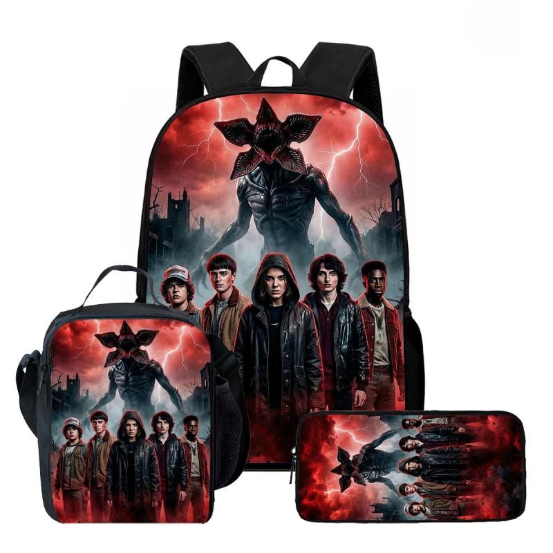 Kids Cartoon Printed Backpack Set Elementary School Bookbag Lunch Bag Pencil Case 3-Piece Bundle With Ergonomic Support