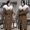 White Collar Down Cotton Clothes Women's Winter New Thin Fashion Medium and Long Knee Waist Coat Coat