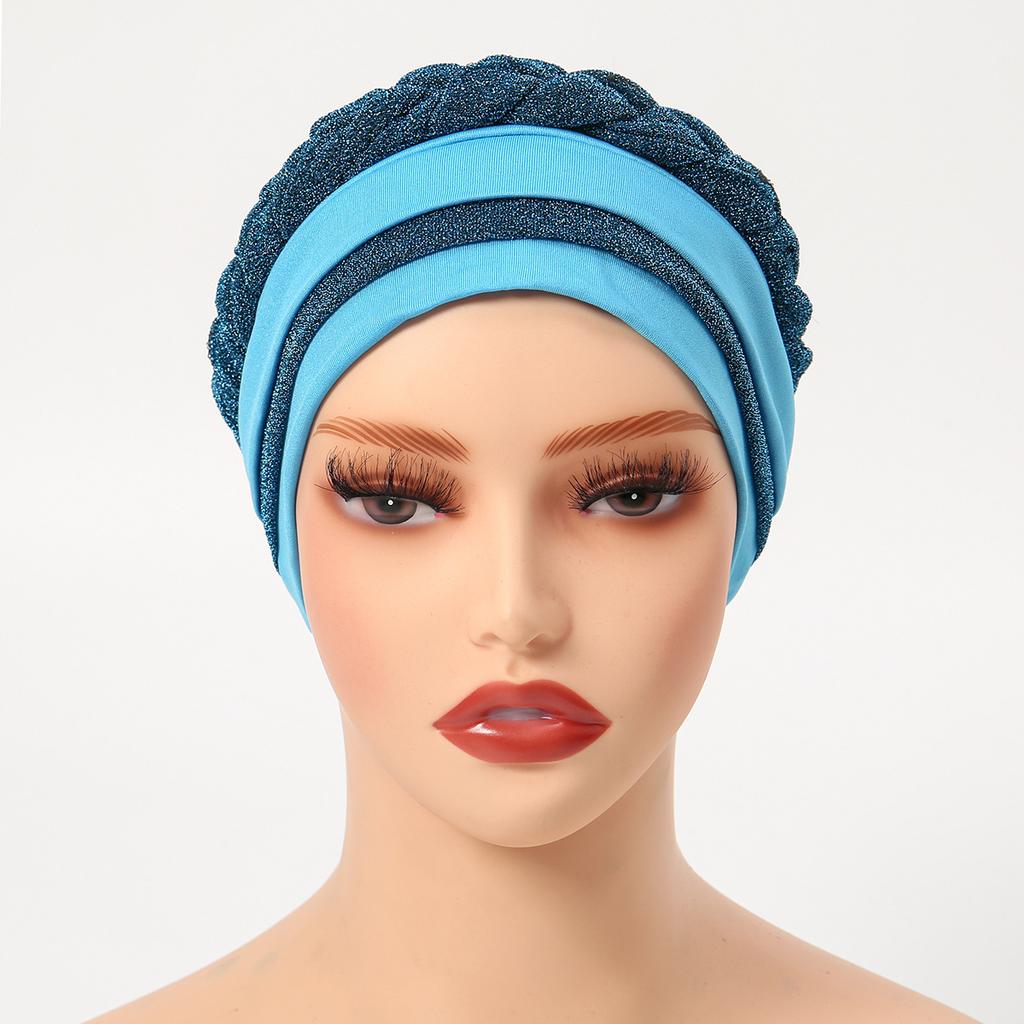 Glitter Pleated Turban Cap for Women Head Wraps Muslim Headscarf Hat Turbante Mujer African Headpiece