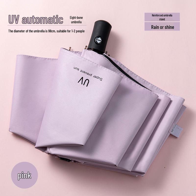 60-Bone Double-Rib Automatic Folding Umbrella: Black Sunshade & Rain Protection, Dual-Use for UV Sunscreen or Business Advertising.