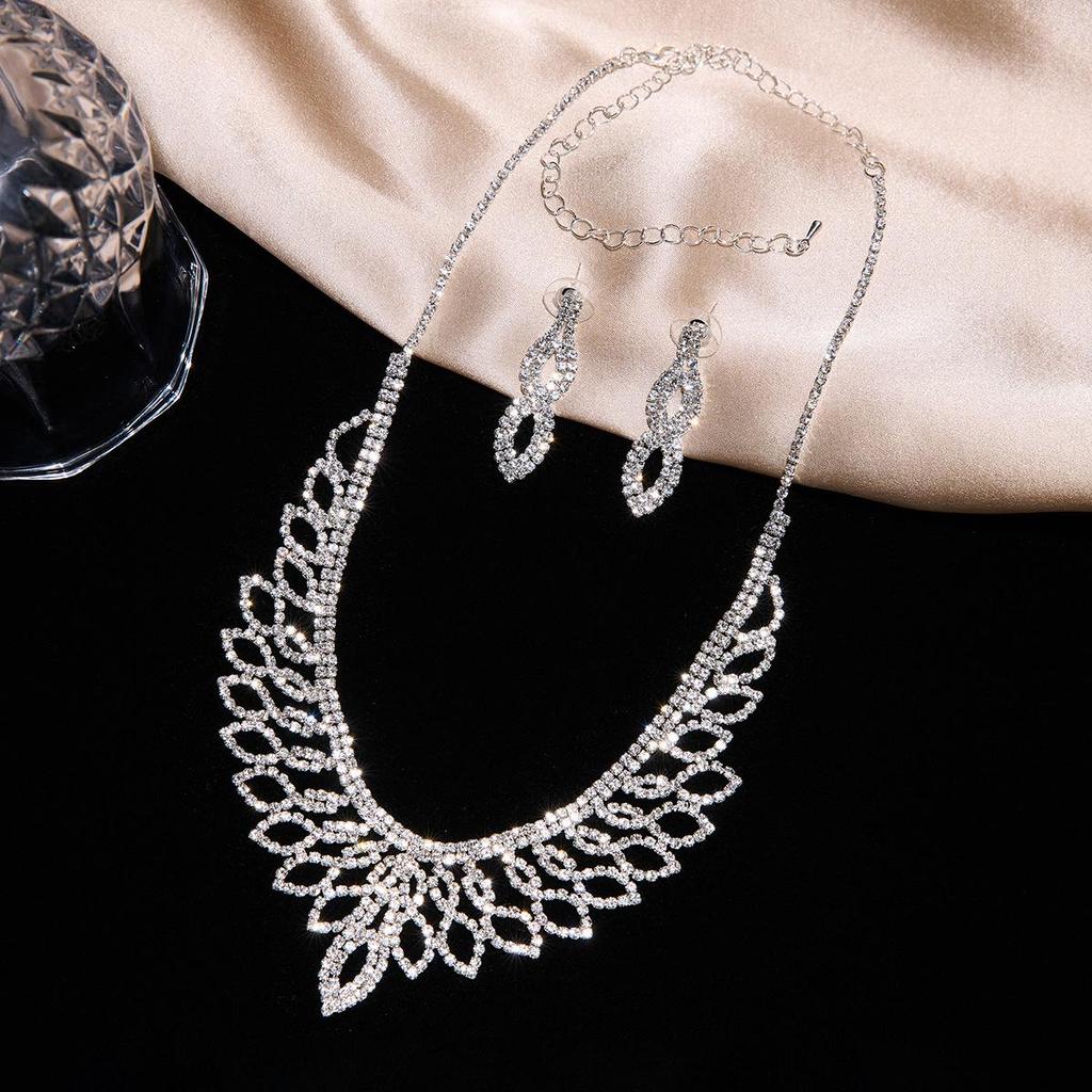 Luxury Sparkle Full Diamond Necklace Earrings Two-piece Set, Luxury Necklace Earrings Bridal Jewelry
