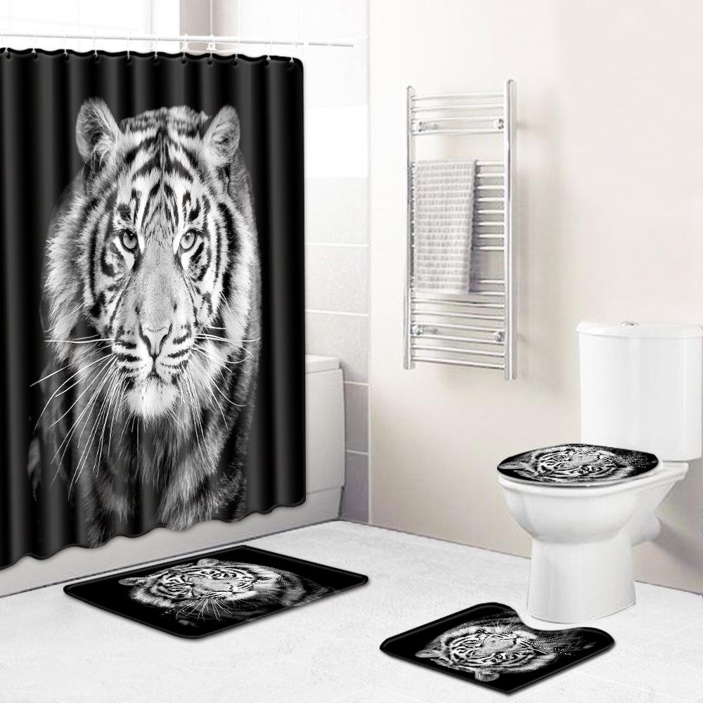 Colored Animals Elephant Lion Horse Bathroom Non-Slip Floor Mat Shower Curtain Carpet Personality Cool