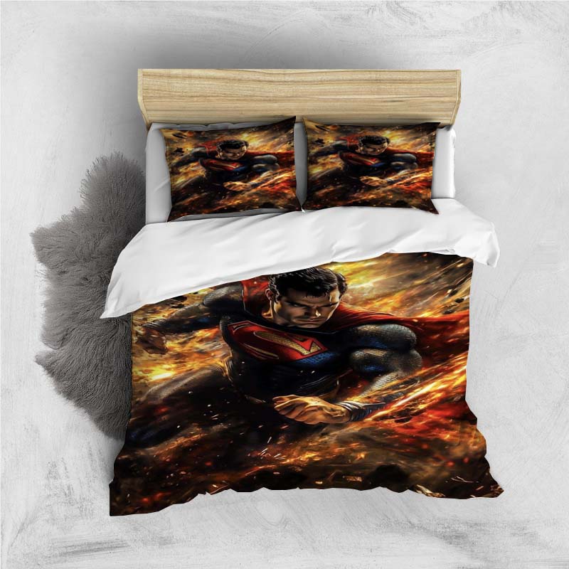 Comfortable 3D Cartoon Superhero Bedding Set, Including Duvet Cover, Pillowcases and Children's Set.
