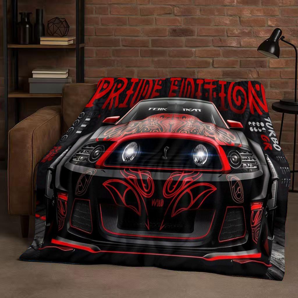 New Mustang Racing Car Logo Flannel Blanket,Ultra Soft Warm Plush Throw for Home Bedroom Bed Sofa Cover Picnic Kids Office