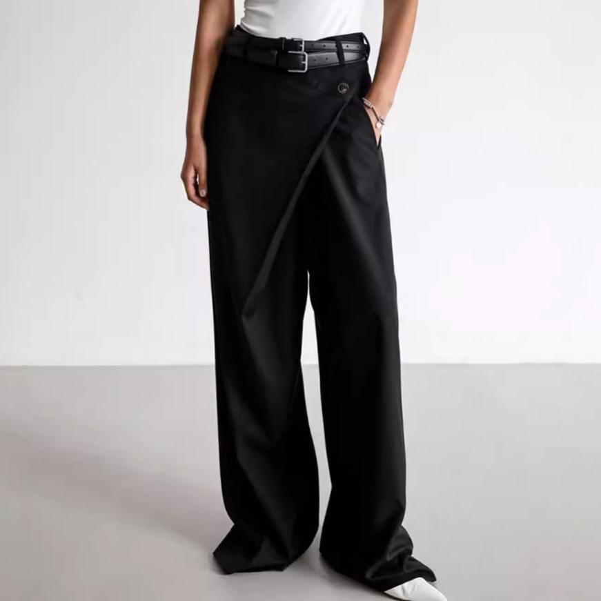 

Asymmetrical Design Versatile Casual Trousers, New Autumn And Winter Fashion, Stylish Loose Wide-Leg Pants For Women L чорний