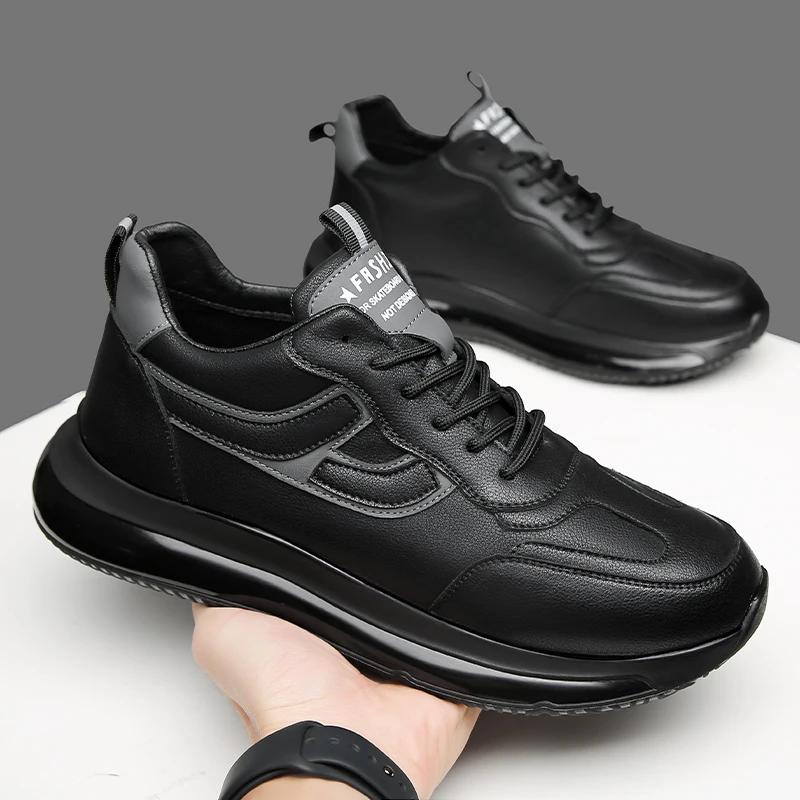 

2024Men s sports shoes platform lace black anti slip casual fashion comfortable sports with fleece warm snow vulcanized shoes 44 чёрный