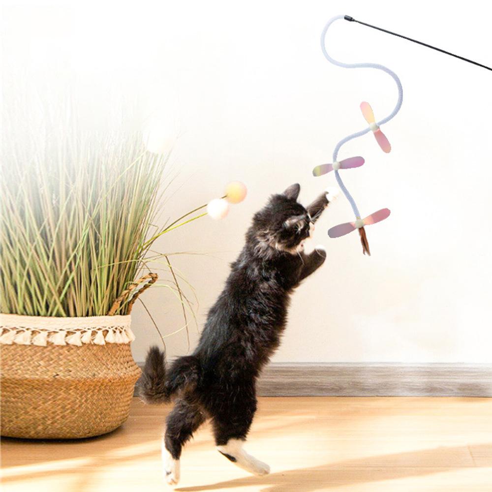 Kreativer Pailletten-Libellen-Katzenangelstab mit Licht- und Farbkombination, interaktives Selbstspielspielzeug für Katzen