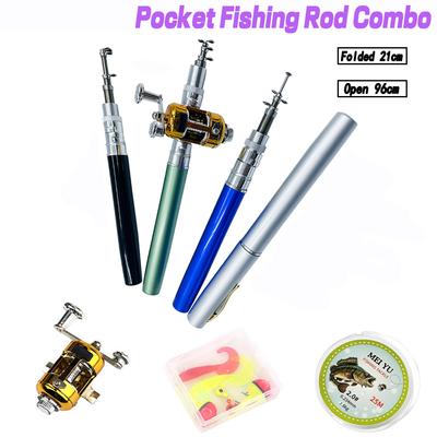 Canna da pesca pieghevole tascabile con mulinello Combo Mini penna a forma di canna da pesca Kit canna da pesca telescopica Kit combo mulinello da spinning 96 cm
