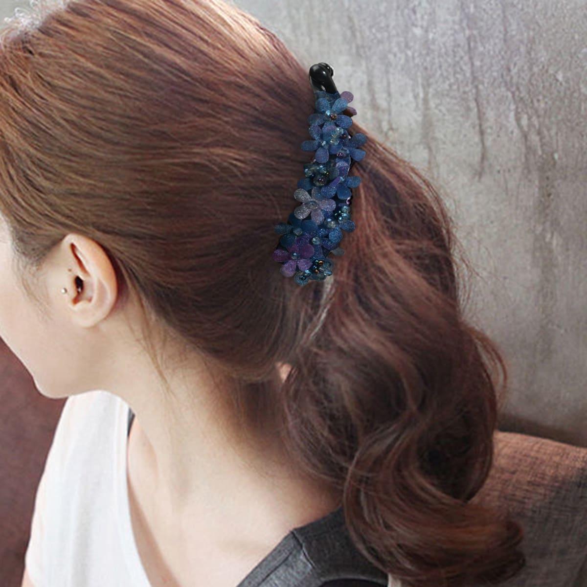 

Elegant Floral Rhinestone Banana Hair Clip, Large Non-Slip Hair Clamp, Fashion Hair Accessory for Women, Ideal for Thick Hair & синій
