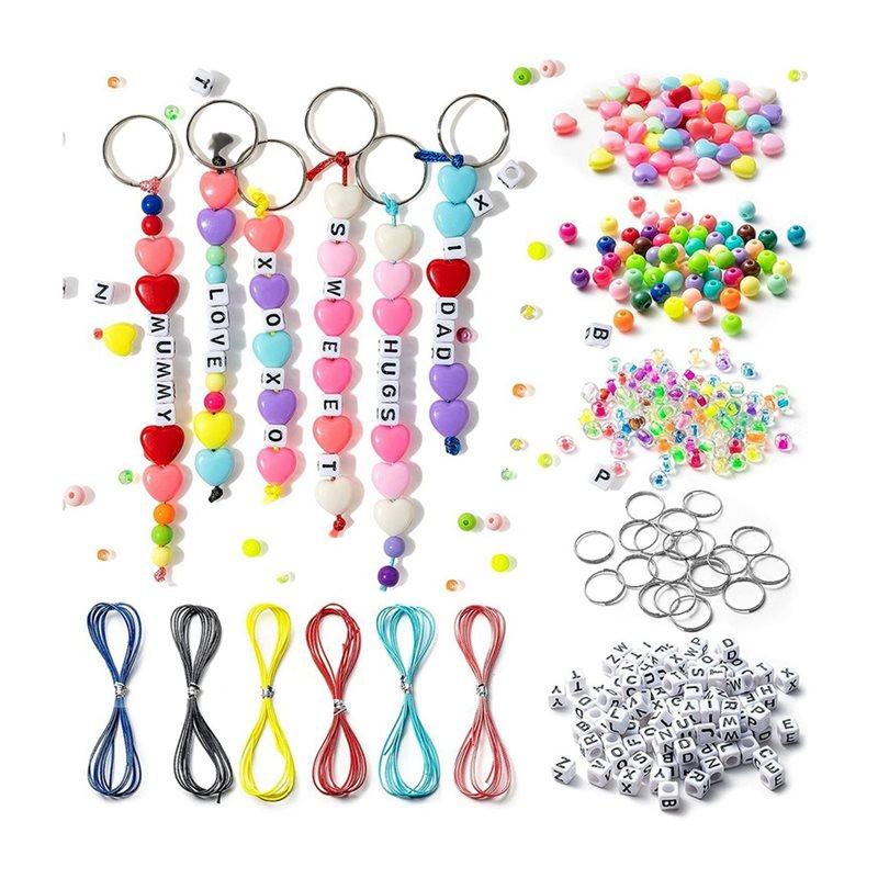 ABKP-1144 Pièces Kits d'Artisanat pour la Fabrication de Porte-clés DIY, Perles Pour la Fabrication de Bijoux Ensemble Fournitures Avec Alphabet Coloré Perles Transparentes