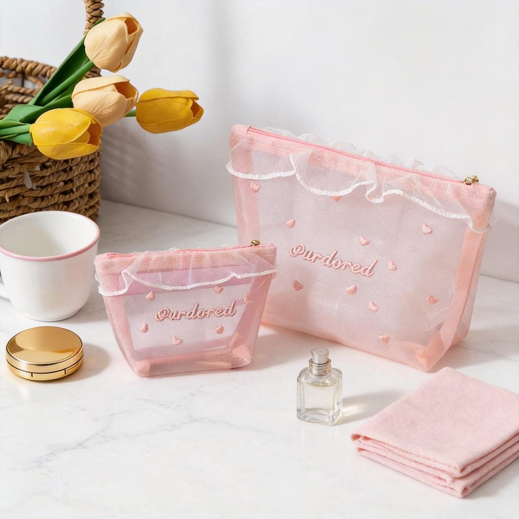 Polyester Large Capacity Transparent Makeup Bag For Girls Travel And Daily Use