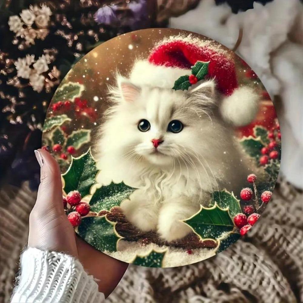 Christmas Cat Metal Sign Wall Art Vintage Home Decor Gift