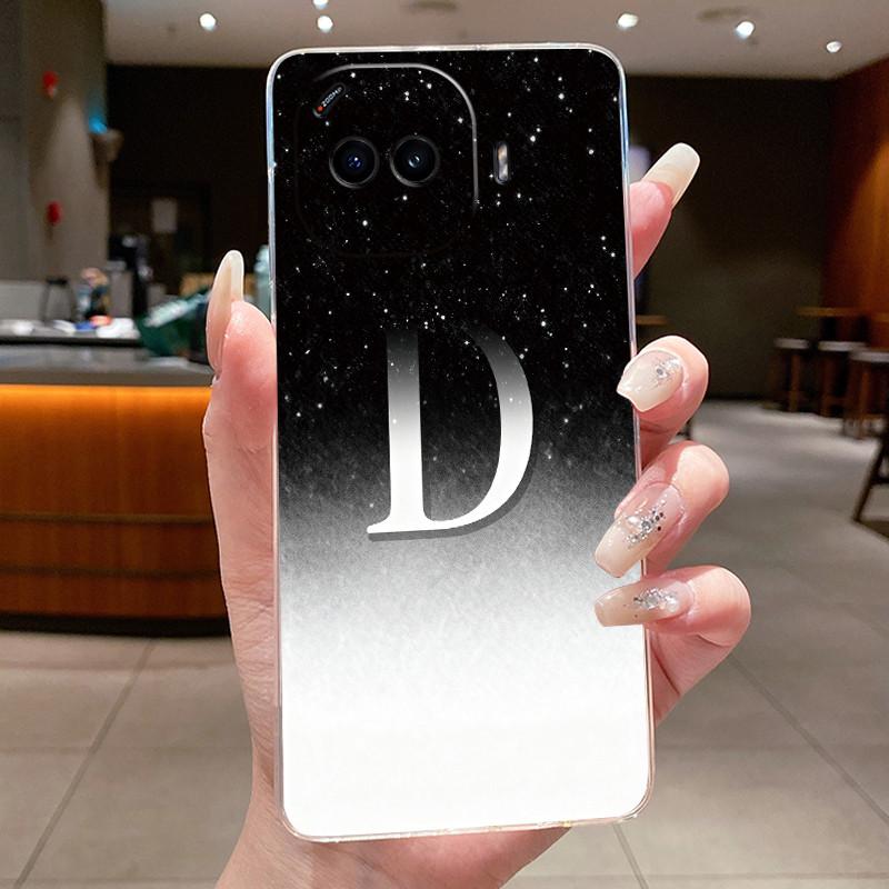 Anti-scratch Phone Case For Vivo iQOO Z11 Turbo Jelly Clear TPU Soft Casing Lucky Initial Letter With Flower Couple Shell