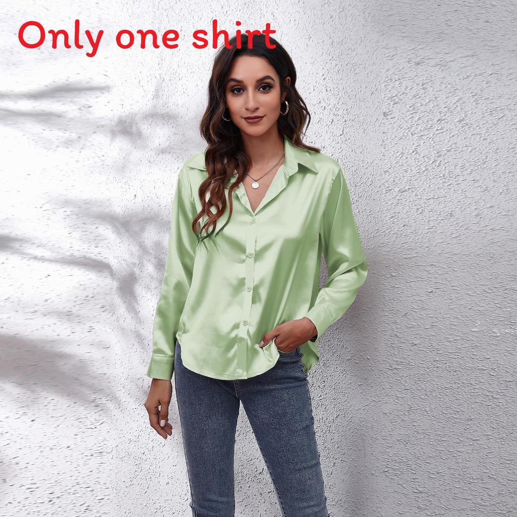 Satijnen Blouse Voor Dames Met Lange Mouwen En Knoopsluiting Voor Kantoor