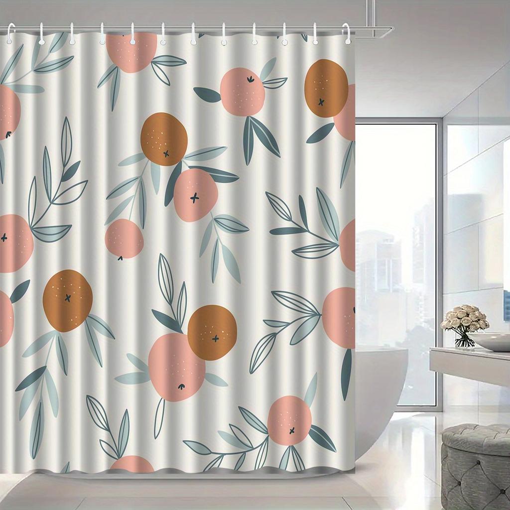 Fruit Pattern Shower Curtain - Peach & Leaf Design, Durable Polyester, Machine Washable Bathroom Decor for Modern Home