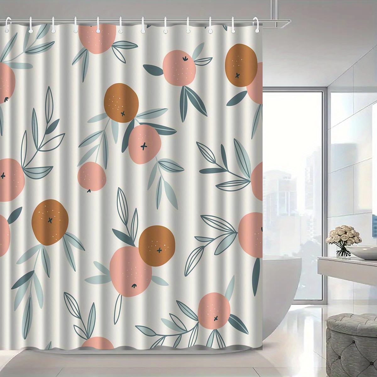 

Fruit Pattern Shower Curtain - Peach & Leaf Design, Durable Polyester, Machine Washable Bathroom Decor For Modern Home W60H190(CM)-1 Pcs