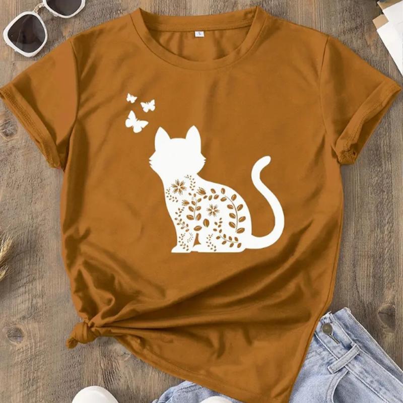 

Модная женская футболка с принтом бабочки, ветки, кошки, забавная повседневная футболка с круглым вырезом и короткими рукавами, летняя женская футболка 8XL коричневый