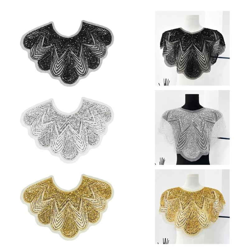 Elegant Beads Lace Collar Patches Adhesive For Wedding Gowns And Evening Dresses