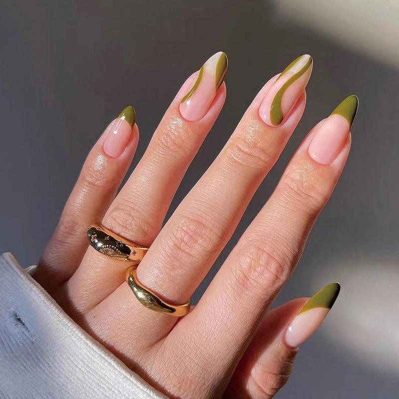 24 Stück Mandel Französische Press-On Nägel Abnehmbar Vollabdeckung Ballerina Falsche Nagelspitzen Für Damen Mädchen