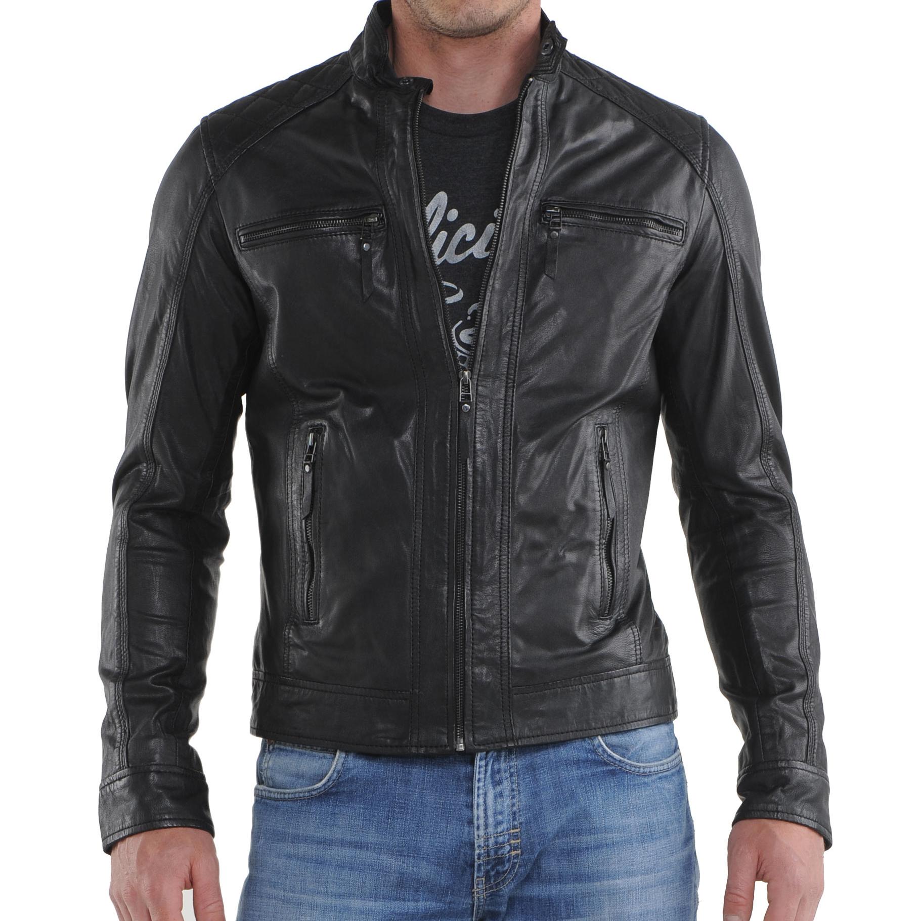 

SkinOutfit Men s Genuine Lambskin Black Leather Jacket Stylish Motorcycle Bomber Biker Outerwear MJ 20 3XL чорний