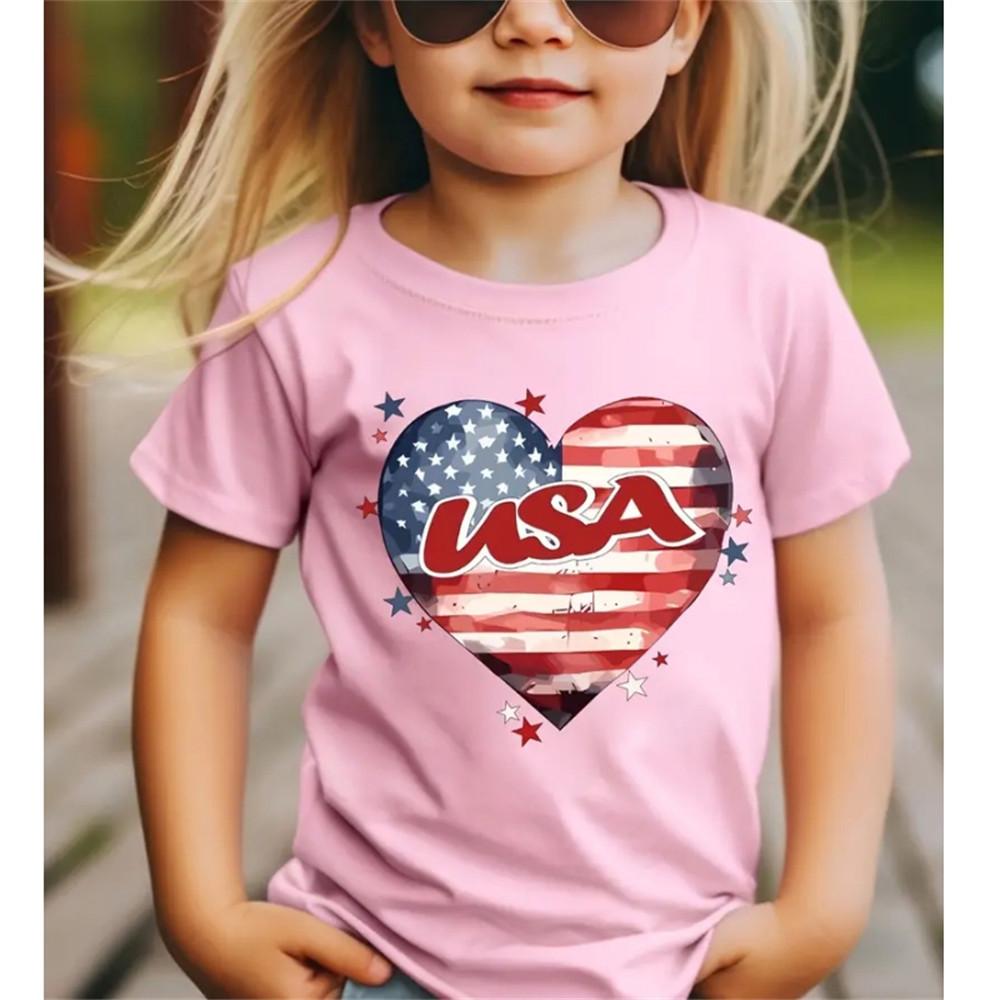 2025 Summer Kids Girl Clothes Heart Pattern Print Clothing for Girls Short Sleeve T Shirt Child Boys Fashion Outdoor O-Neck Tops