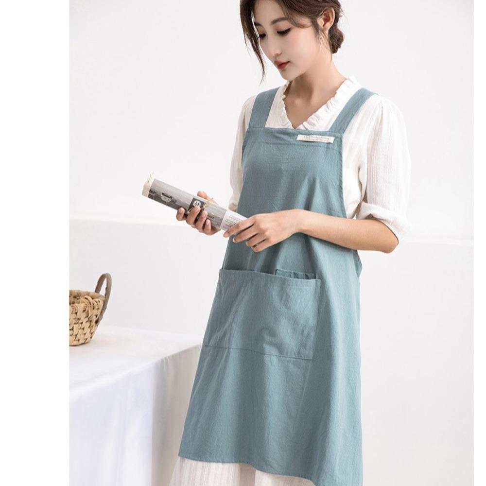 New Japanese Style Kitchen Apron Cross-back Linen Cotton Women's Pinafore Stain-resistant Baking Overalls for Adult
