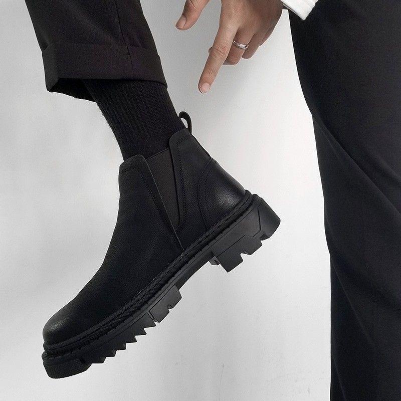 Cross-border Men's Leather Chelsea Boots 2026 Autumn Winter Warm Casual Business Shoes Men Thick Sole Ankle Boots with Platform
