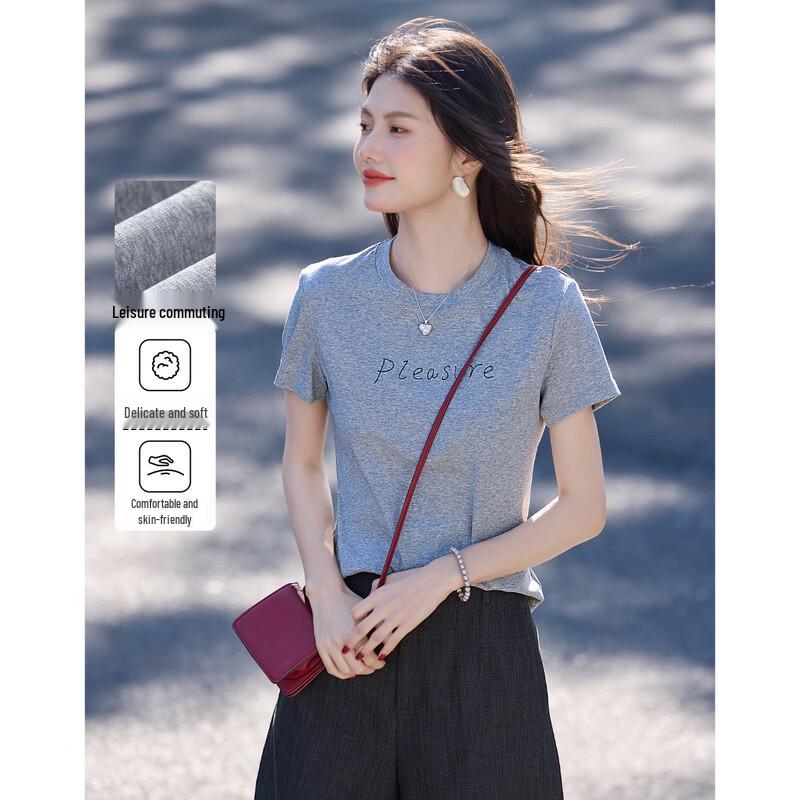 Women s Embroidered Cotton Blend Round Neck T-Shirt XL