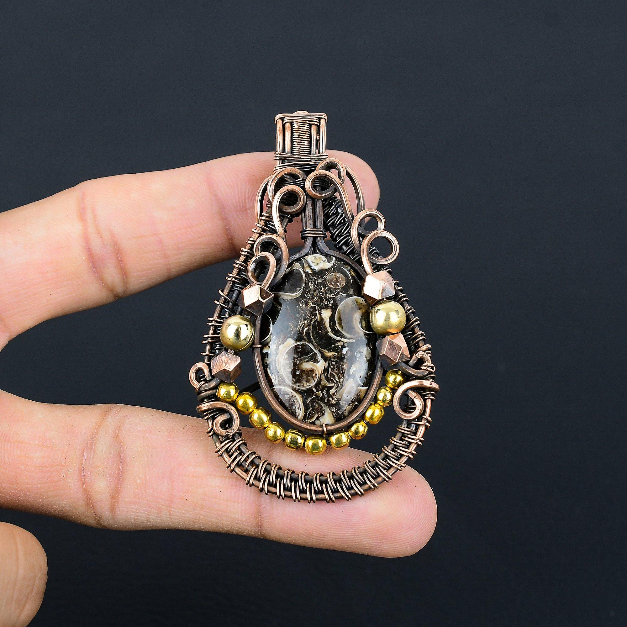 

Turitella Fossil Pendant, 999 Copper Wire Wrapped Jewelry, Gemstone Jewelry Pendant, Handmade Wedding Gift Jewelry 2.55 Inches