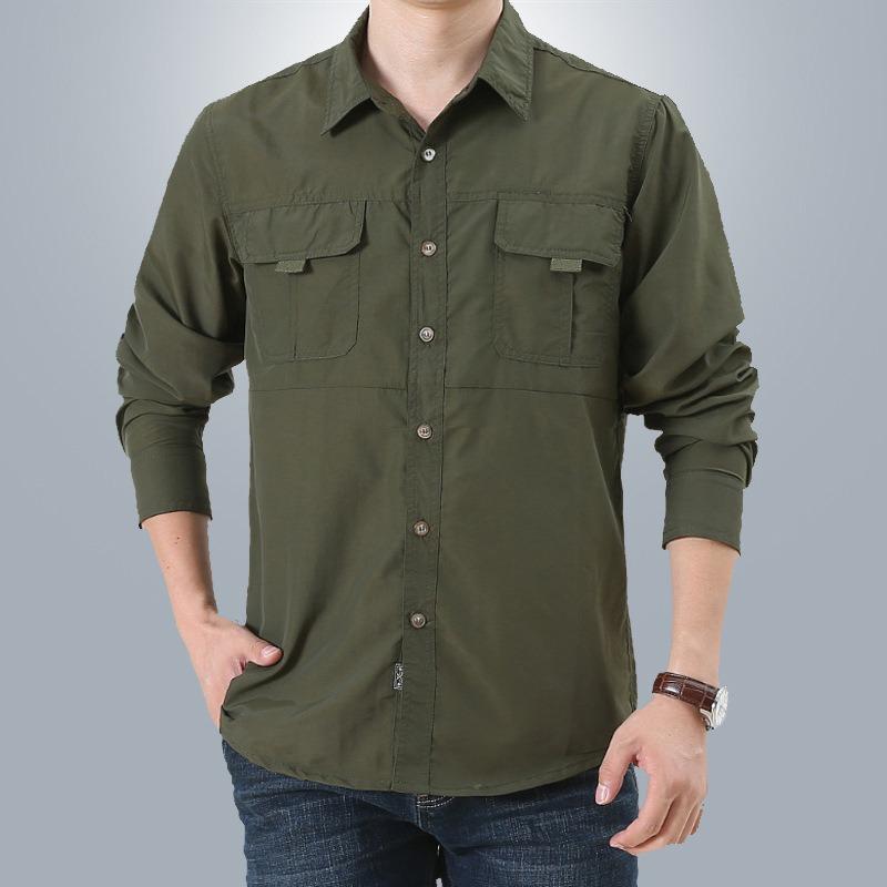 Men S Loose Long Sleeve Quick Dry Casual Shirt For Spring Autumn