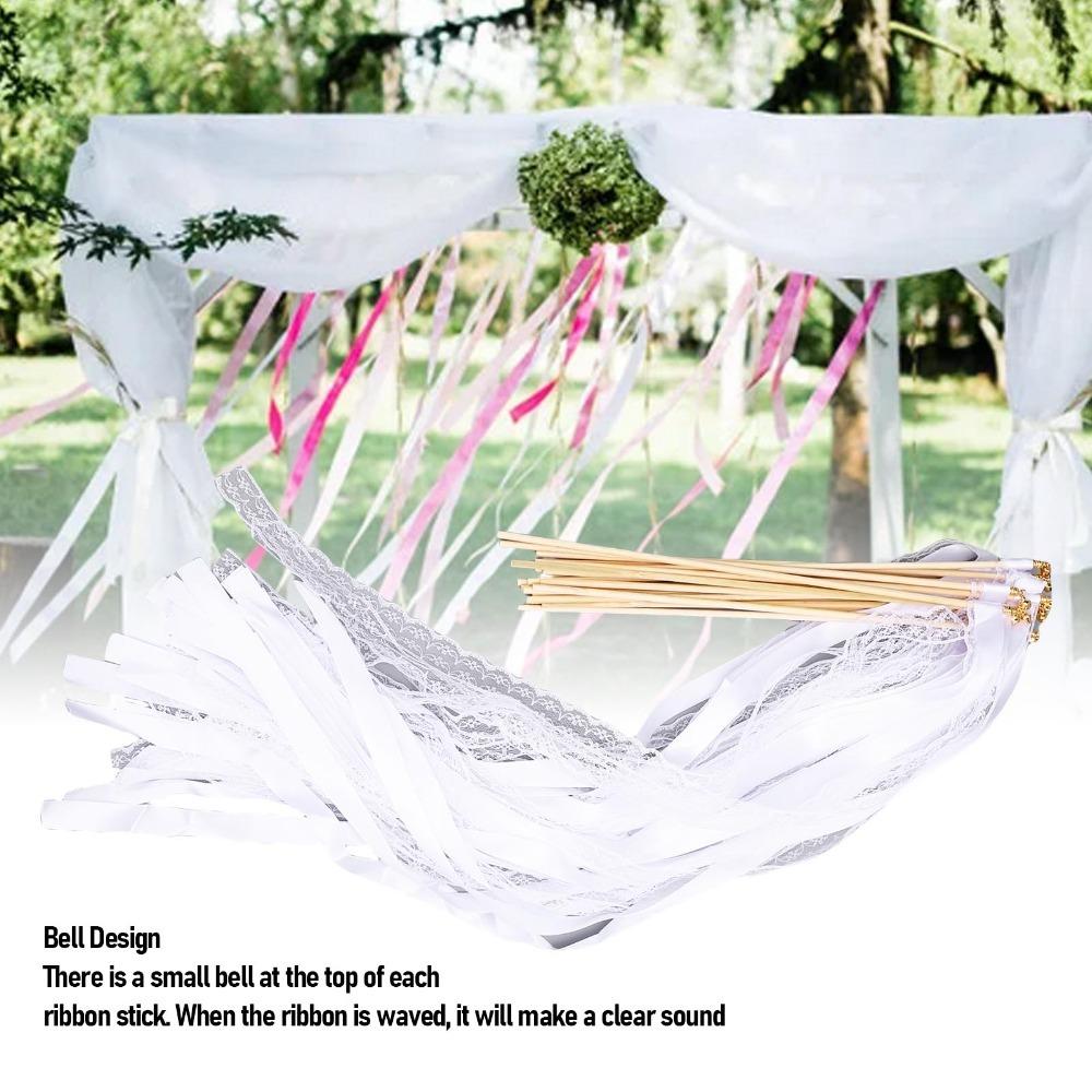 40pcs Polyester Cloth Wedding Wand Sticks With Bells Ribbon Streamers Wand Festivals