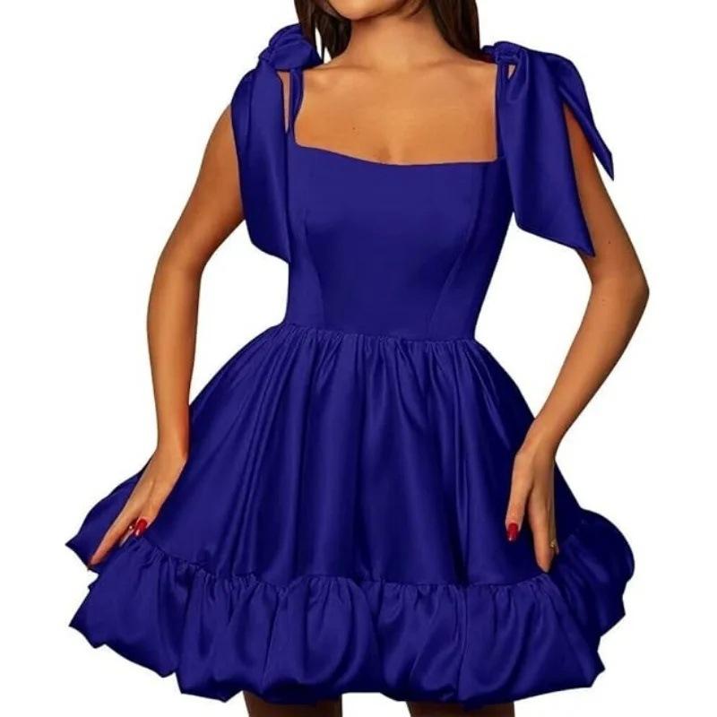 1011 new European and American style evening dress square neck bow satin tutu skirt thin birthday party dance dress