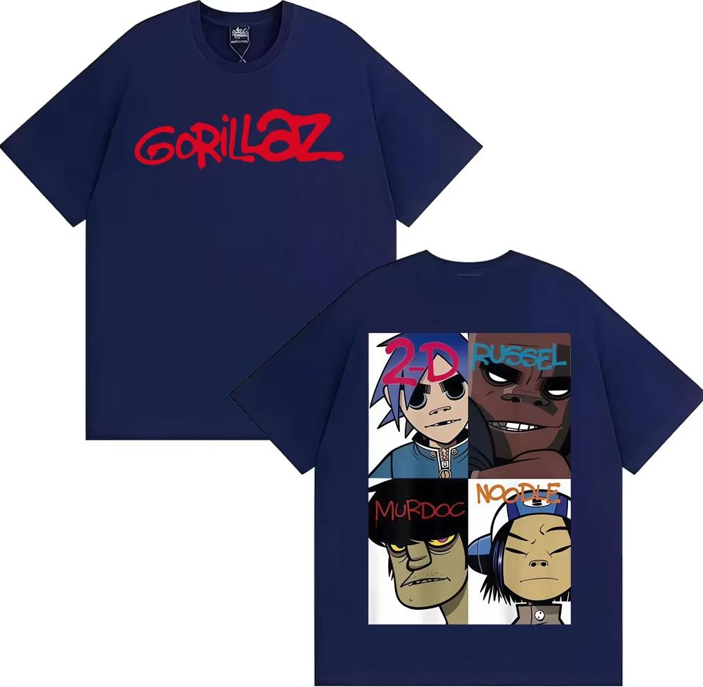 2026 Gorillaz Band Face Art Pattern TShirt for Unisex and Women Retro Cartoon ShortSleeved Fashion Casual TShirt