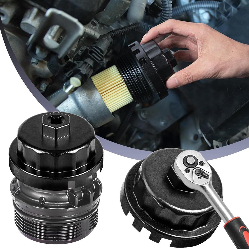 Oil Filter Wrench For Toyota, Lexus, Camry,Oil Filter Removal Tool For Runner, Tundra, Tacoma 2.5-5.7L Engine 64Mm 14 Flutes, Black Oil Filter Tool