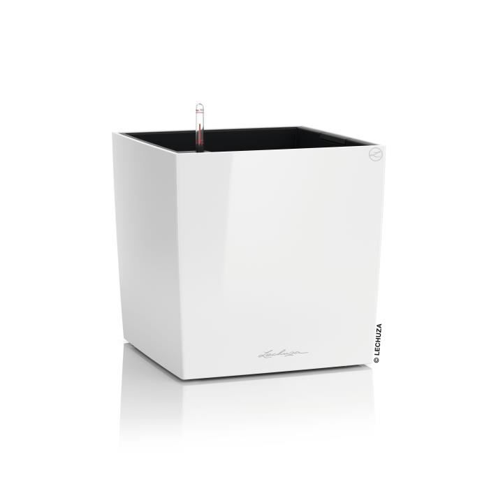 LECHUZA Pot de fleurs - Cube premium 40 - 39,0 x 39,0 x 40 cm - 31 L - Kit complet - Blanc brillant