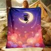 1PC Black Cat On Moon Print Adult Children Warm Blankets Home Travel Car Soft and Comfortable Suitable for All Seasons