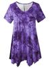 Women's Plus Size Tie-dye V-neck Irregular Hem Short Sleeve Loose Top