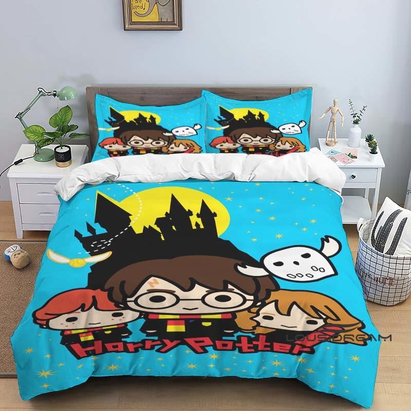 3D-Printed "Chibi-Style" Harry Potter Bedding Set (Duvet Cover & Pillowcases)—Perfect for Decorating Boys' and Girls' Bedrooms.1