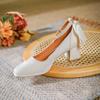 Red Wedding Shoes Bride Shoes 2025 New Women's Shoes Medium Heel White Bridesmaid Shoes Bow Square Head Thick Heel High Heels