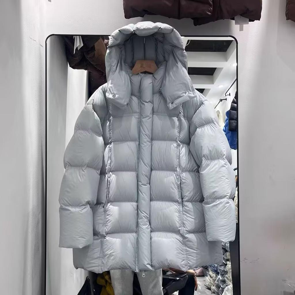 White duck down winter new medium and long puff down jacket women's tide hooded loose thickened small coat