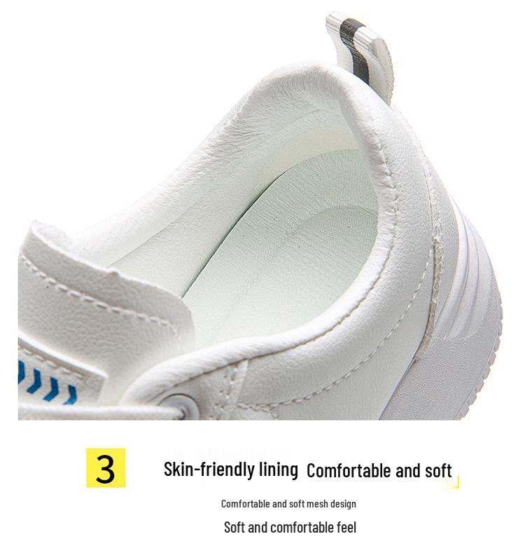 Women's Spring 2025 White Leather Panel Thick-Soled Casual Sport Shoes.