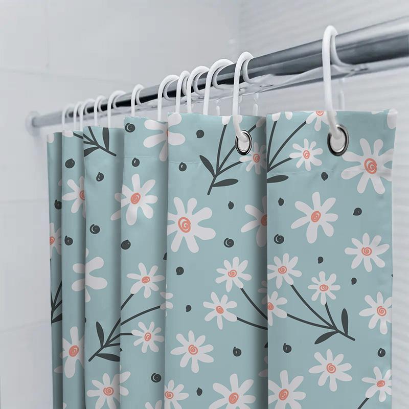 Vibrant Floral Shower Curtain Set for Bathroom Decor Blue and White Flower Pattern Waterproof Fabric with Rod Rings Perfect Gift