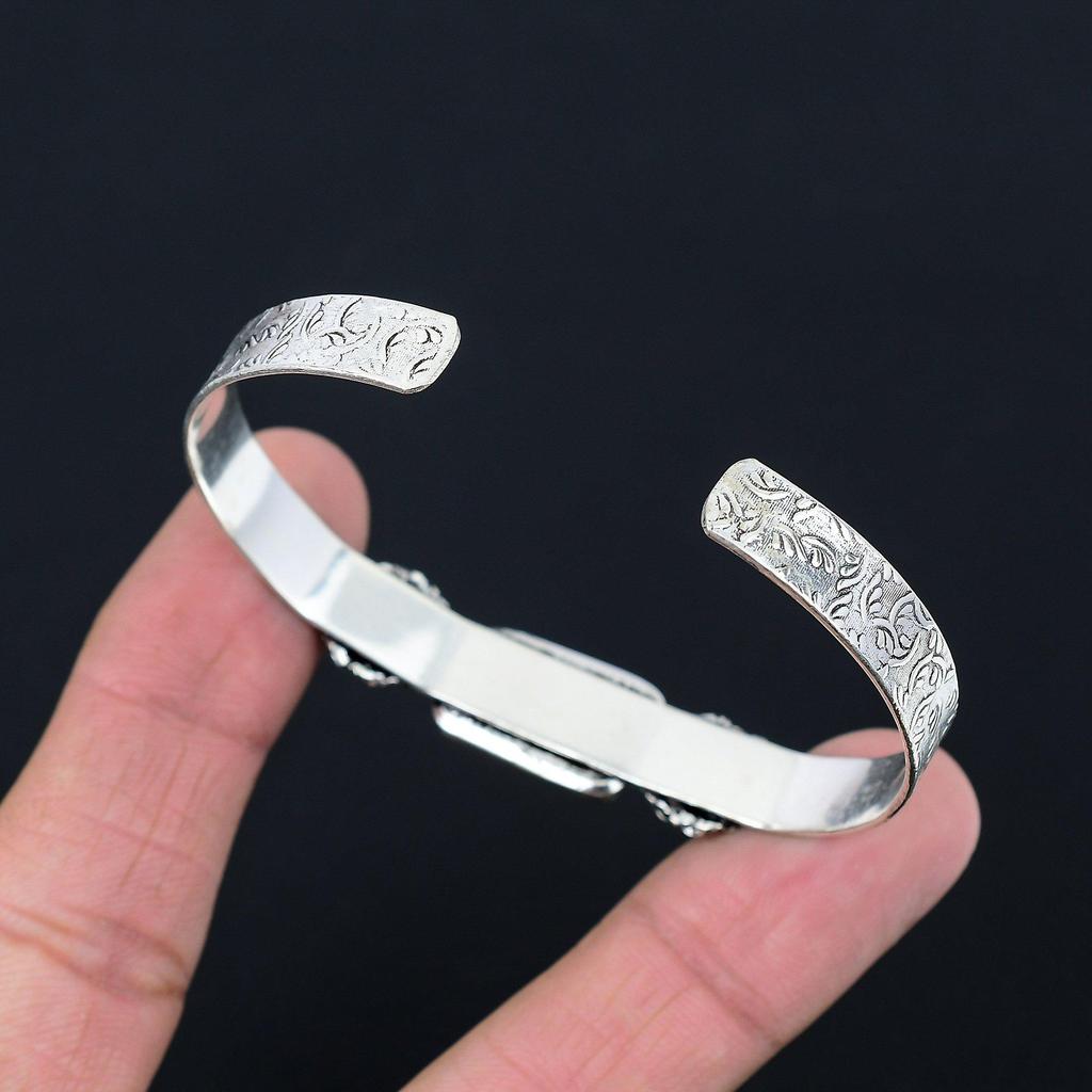 Natural Landscape Jasper Gemstone 925 Silver Bangle Adjustable For Girls